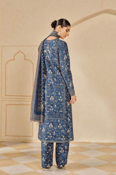 Niral Printed Silk Suit Set - Blue